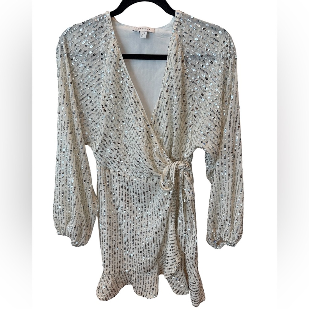 Zara Ivory Sequin Wrap Midi Dress